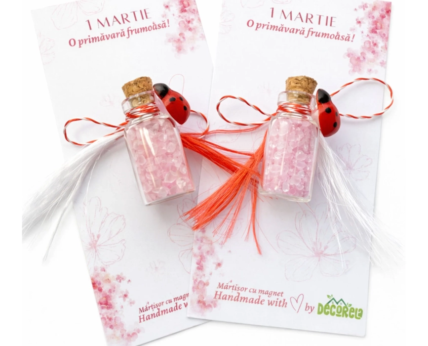 martisoare handmade cuart roz cu magnet
